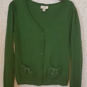 Green Ann Taylor Loft Cardigan with pockets